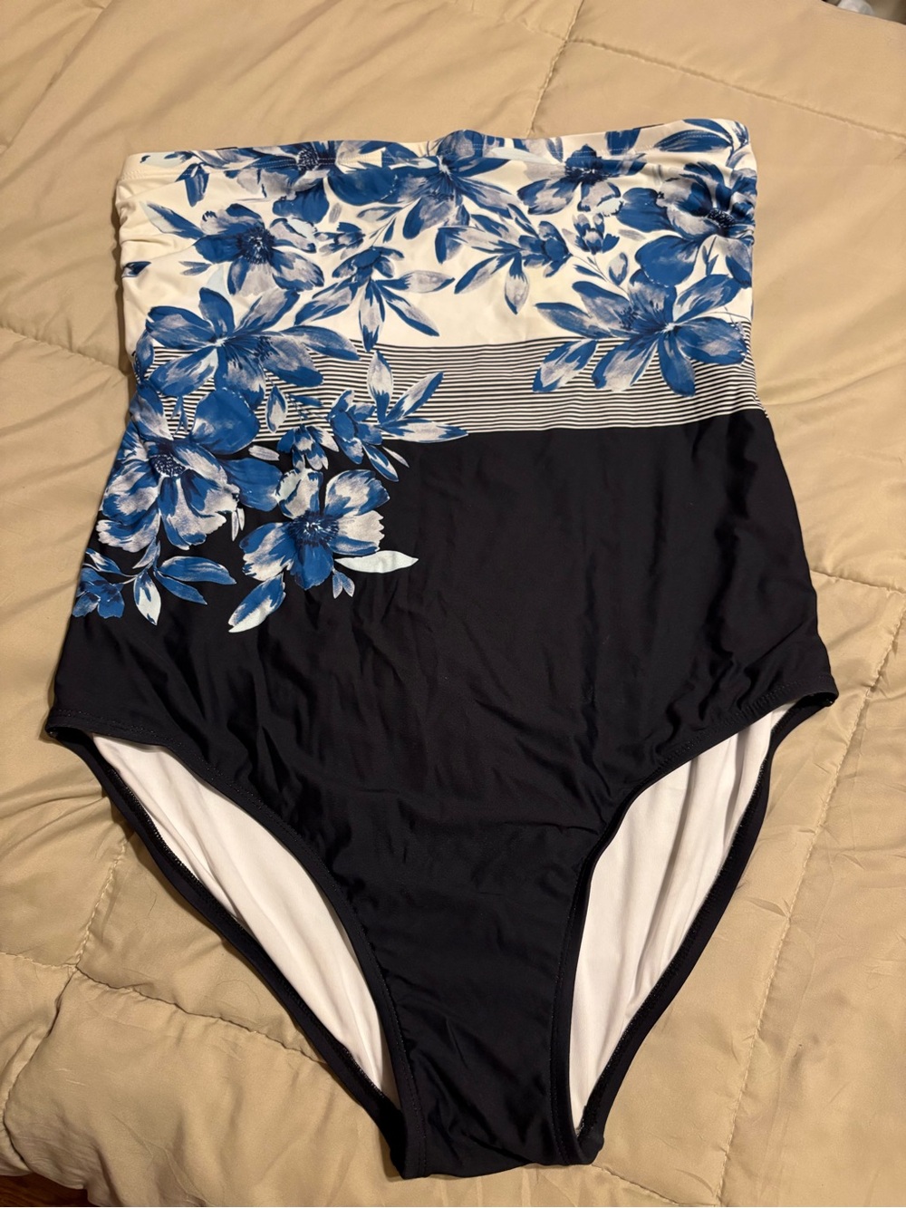 Calvin Klein lined Blue Floral High-Waist One-Piece Swimsuit